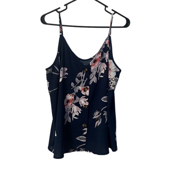 Floral Cami Top Button Back Sleeveless Casual Blouse Tank Top Size L - Picture 2 of 4